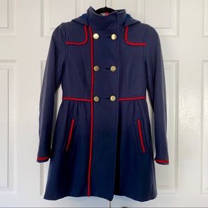 H&M Pale Navy Blue Wool Coat w/ Red Trim sz 4